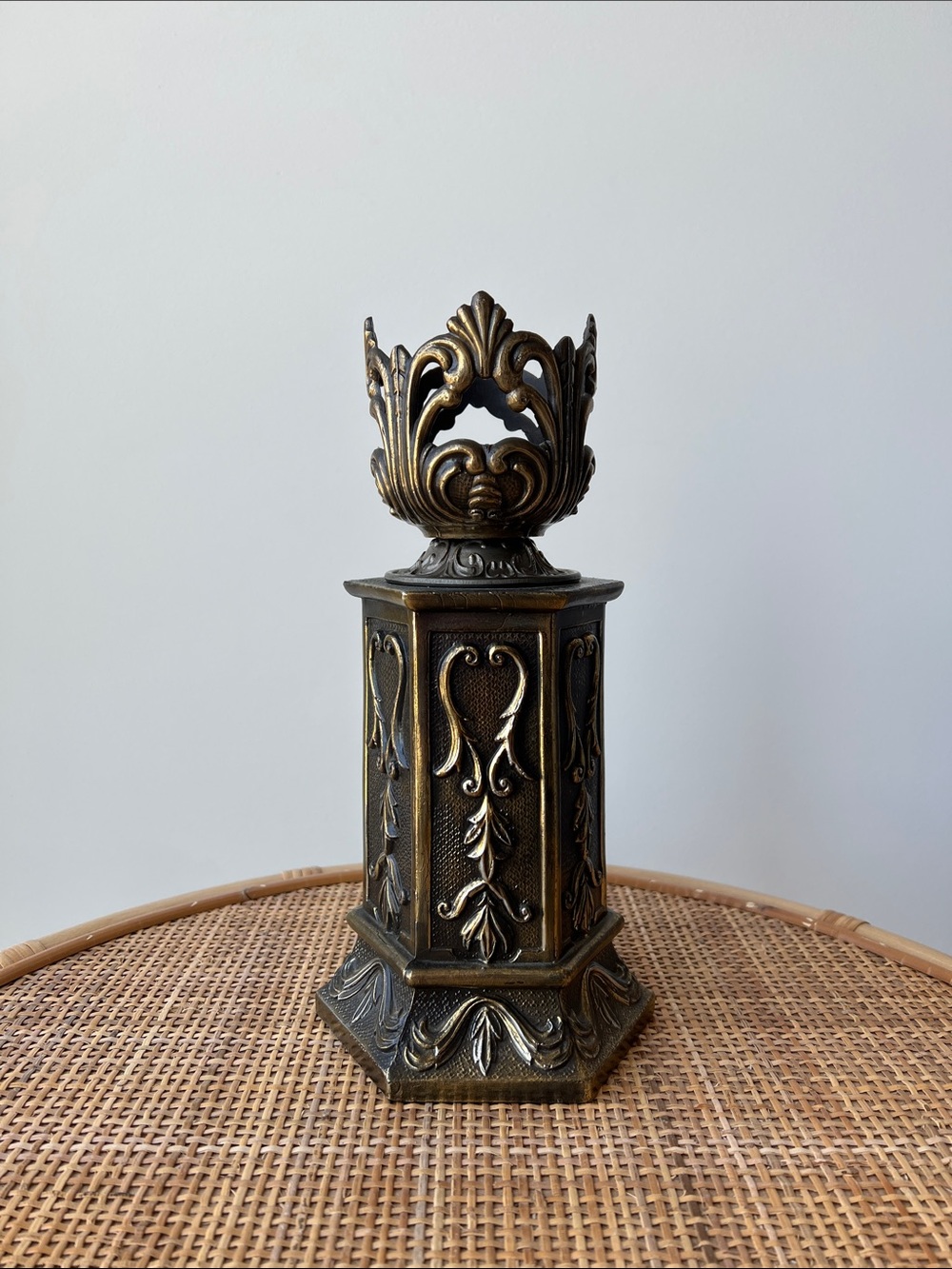 Vintage Ornate Metal Pillar Candle Holder Decor